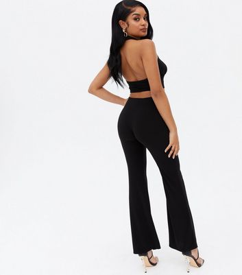 Petite Black Slinky High Waist Flared 