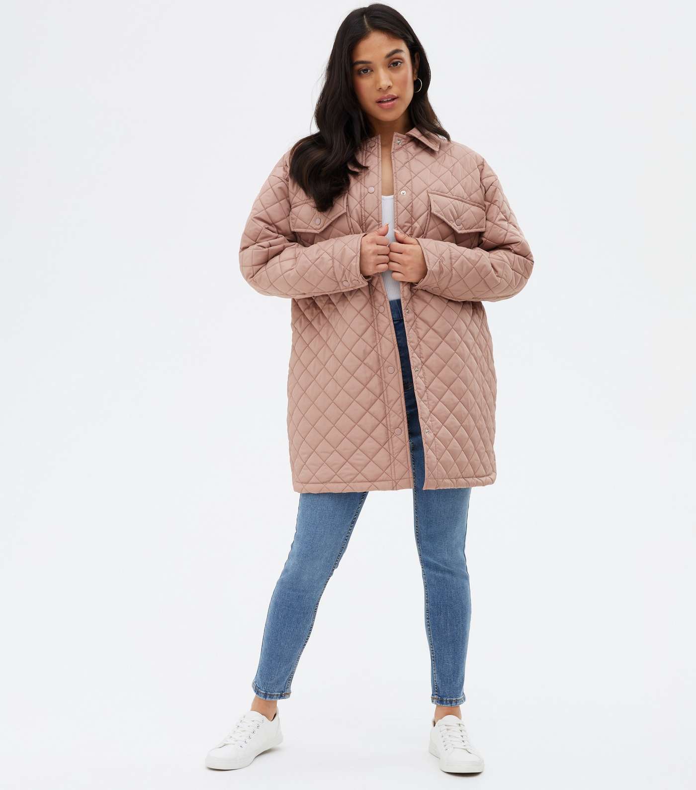 Petite Mid Pink Quilted Long Shacket Image 2