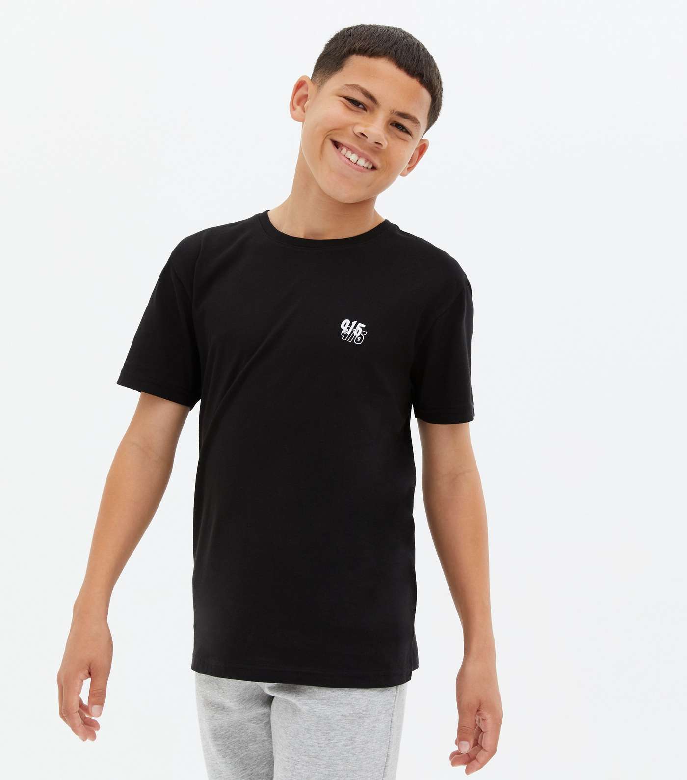 Boys Black 915 Embroidered T-Shirt Image 3
