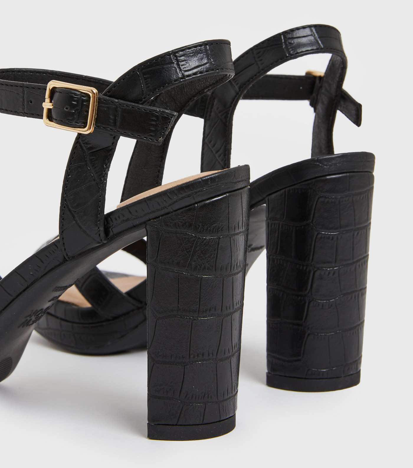 Black Faux Croc Platform Block Heel Sandals Image 4
