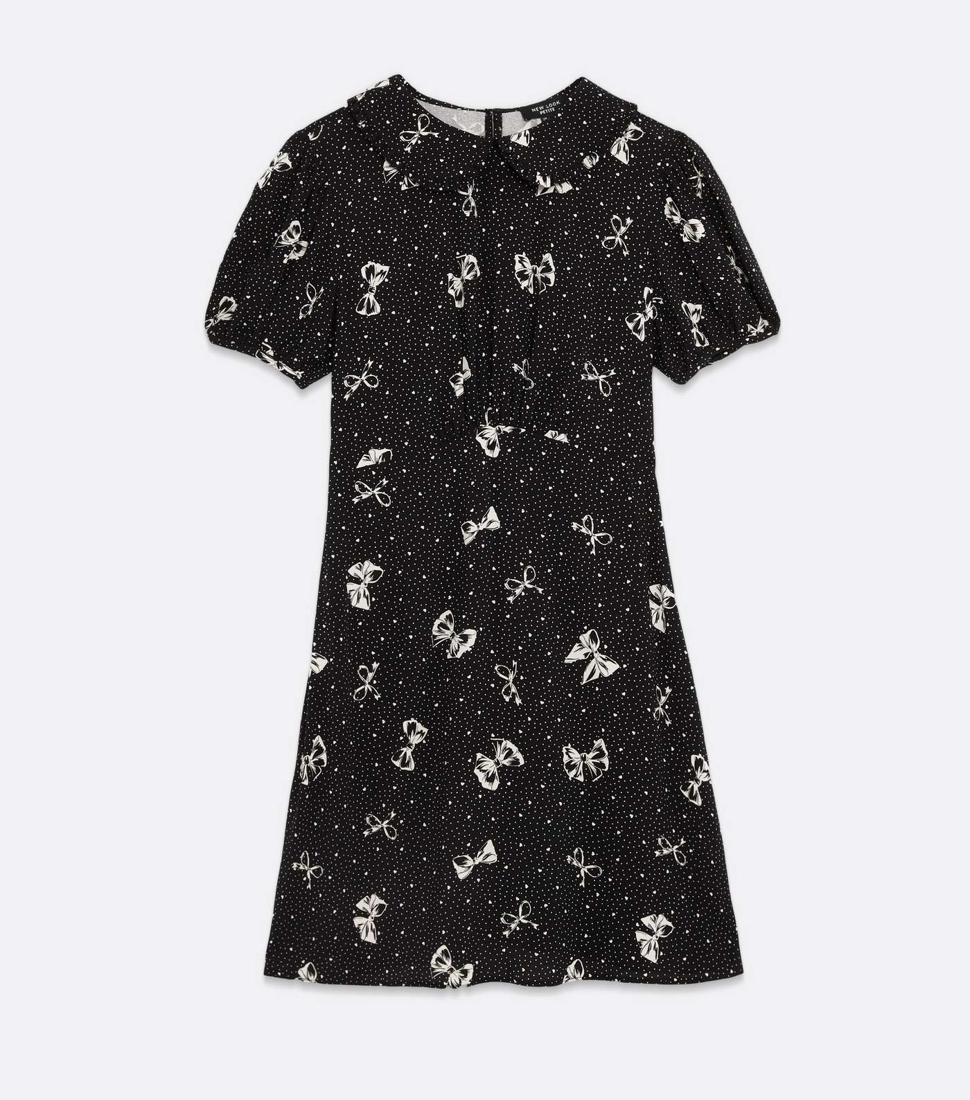 Petite Black Bow Spot Frill Collar Mini Dress Image 5