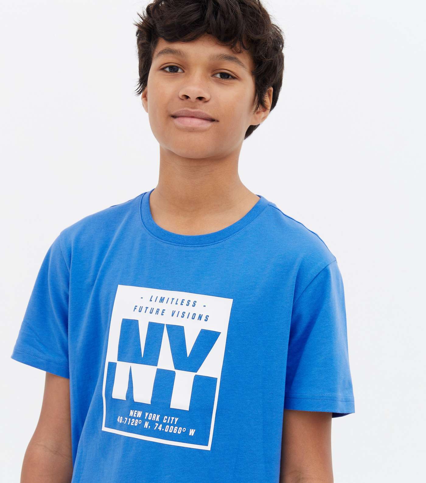 Boys Bright Blue NY Box Logo T-Shirt Image 3