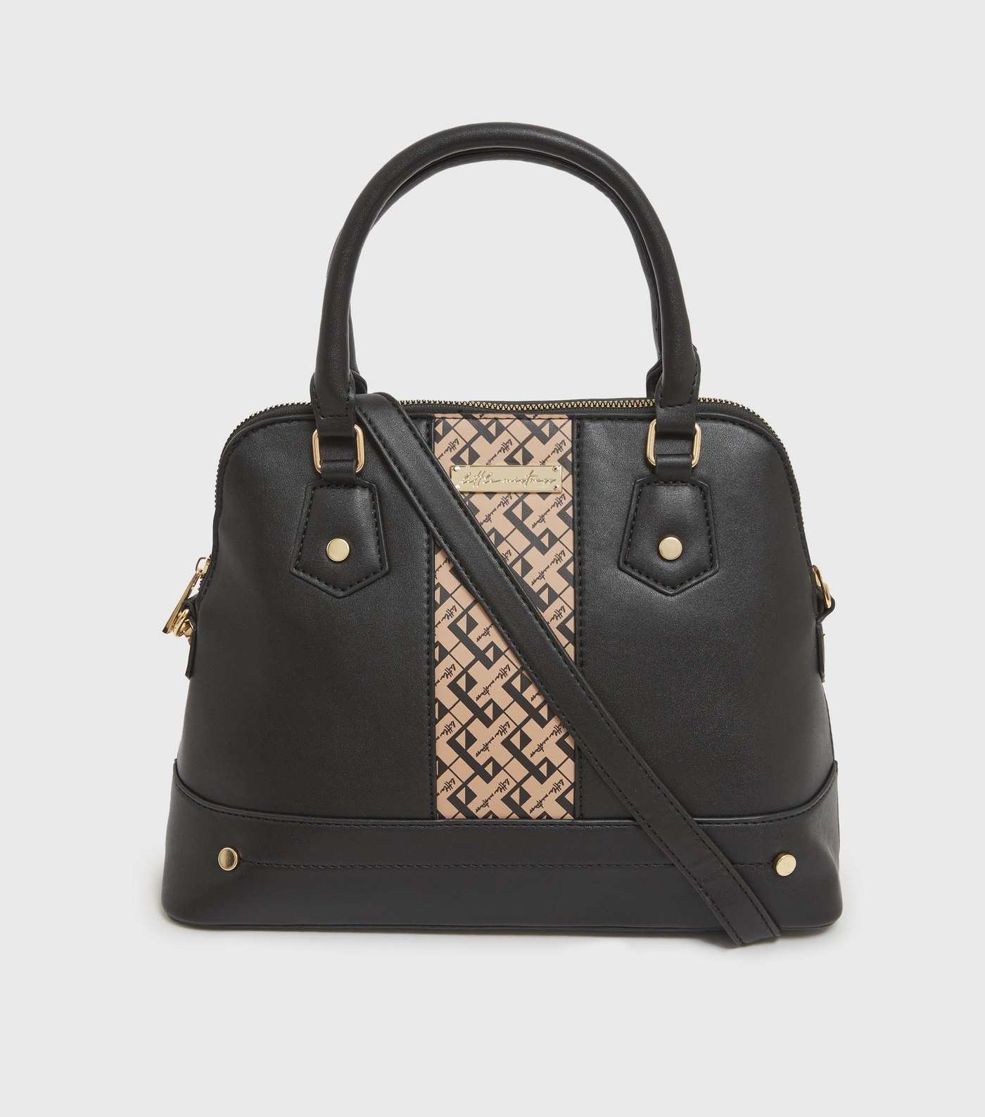 Little Mistress Black Leather-Look Grid Tote Bag