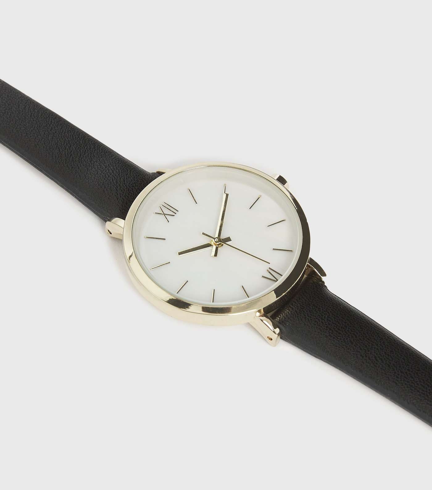 Black Leather-Look Skinny Strap Watch Image 2