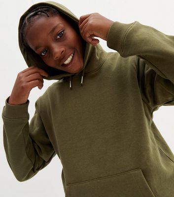 Boys Khaki Jersey Pocket Front Hoodie New Look
