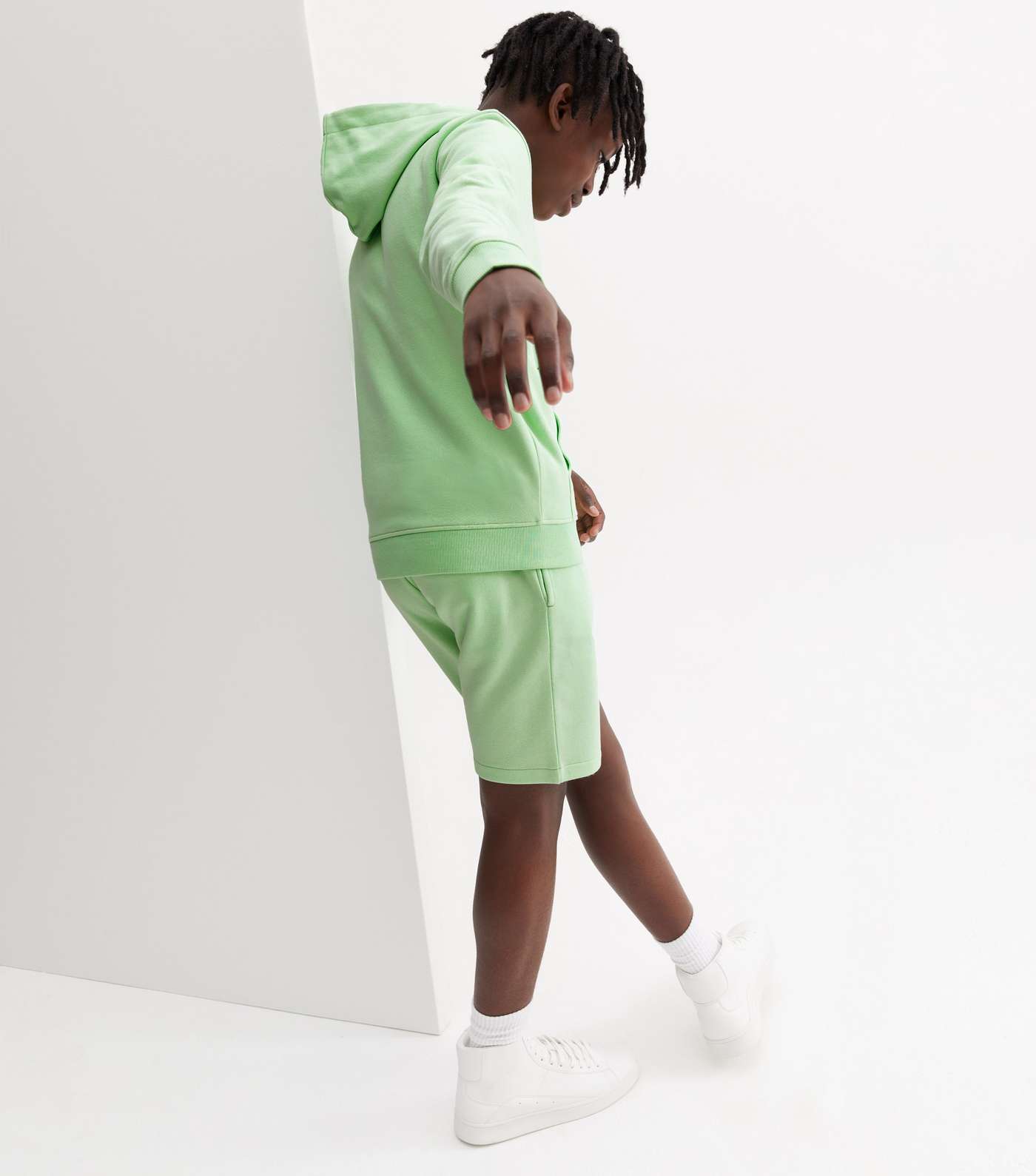 Boys Light Green Jersey Pocket Front Hoodie Image 4