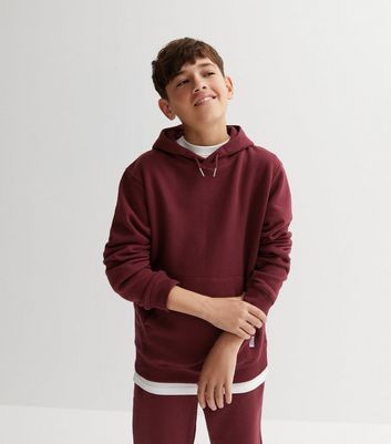 Boys Burgundy Jersey Pocket Front Hoodie New Look