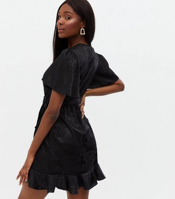 satin wrap frill dress