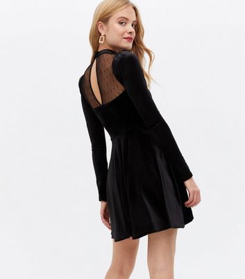 black dress with mesh neckline