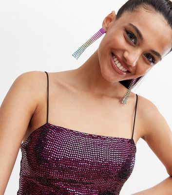 Click to view product details and reviews for Pink Sequin Square Neck Strappy Mini Dress New Look.