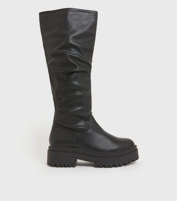 new look black chunky knee high boots