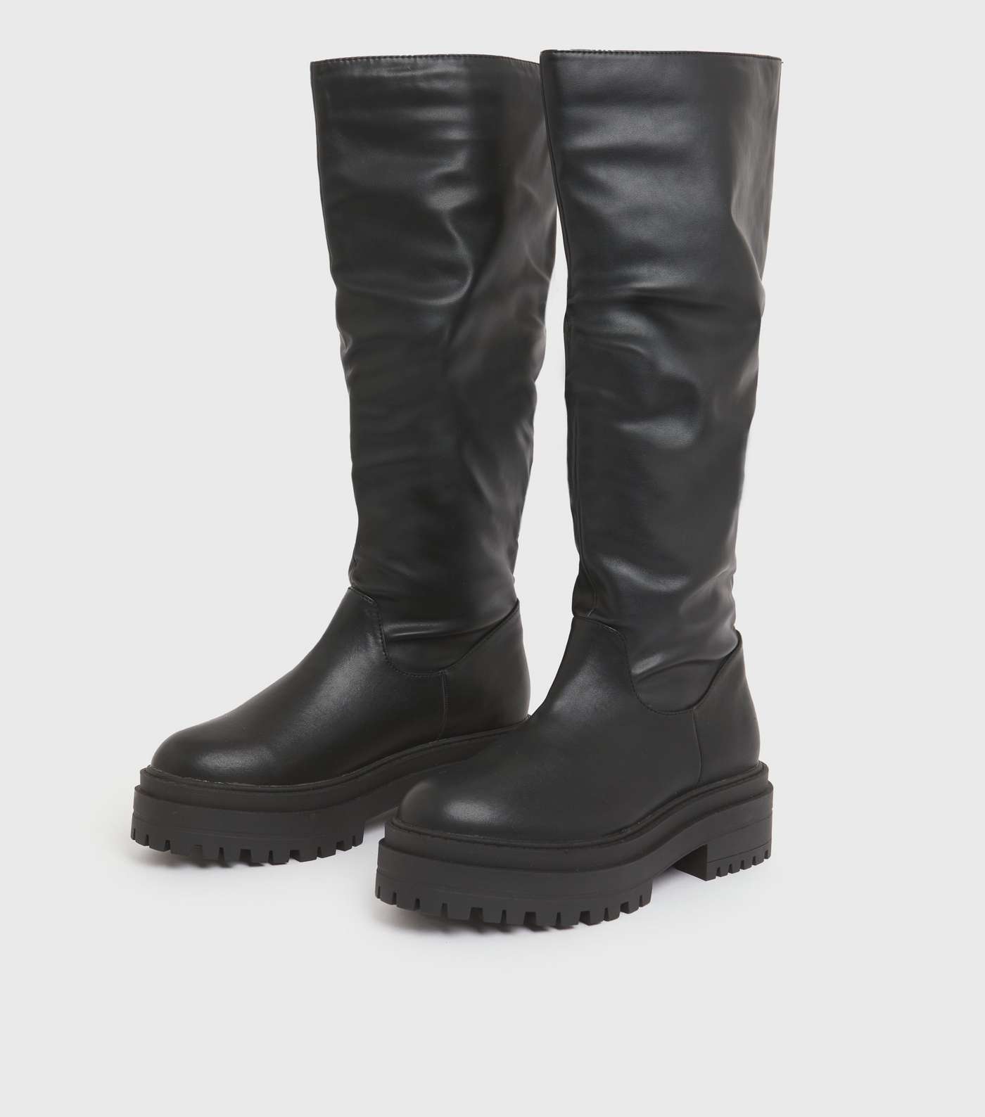 Black Slouch Chunky Knee High Boots Image 3