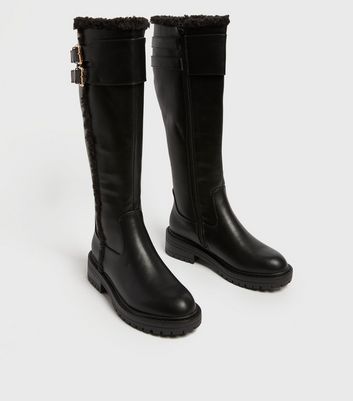 Click to view product details and reviews for Black Faux Shearling Chunky Knee High Boots New Look Vegan.