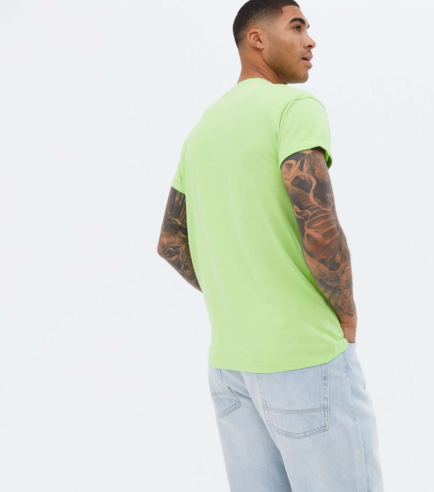 Light Green Crew Neck Roll Sleeve T-Shirt Image 4