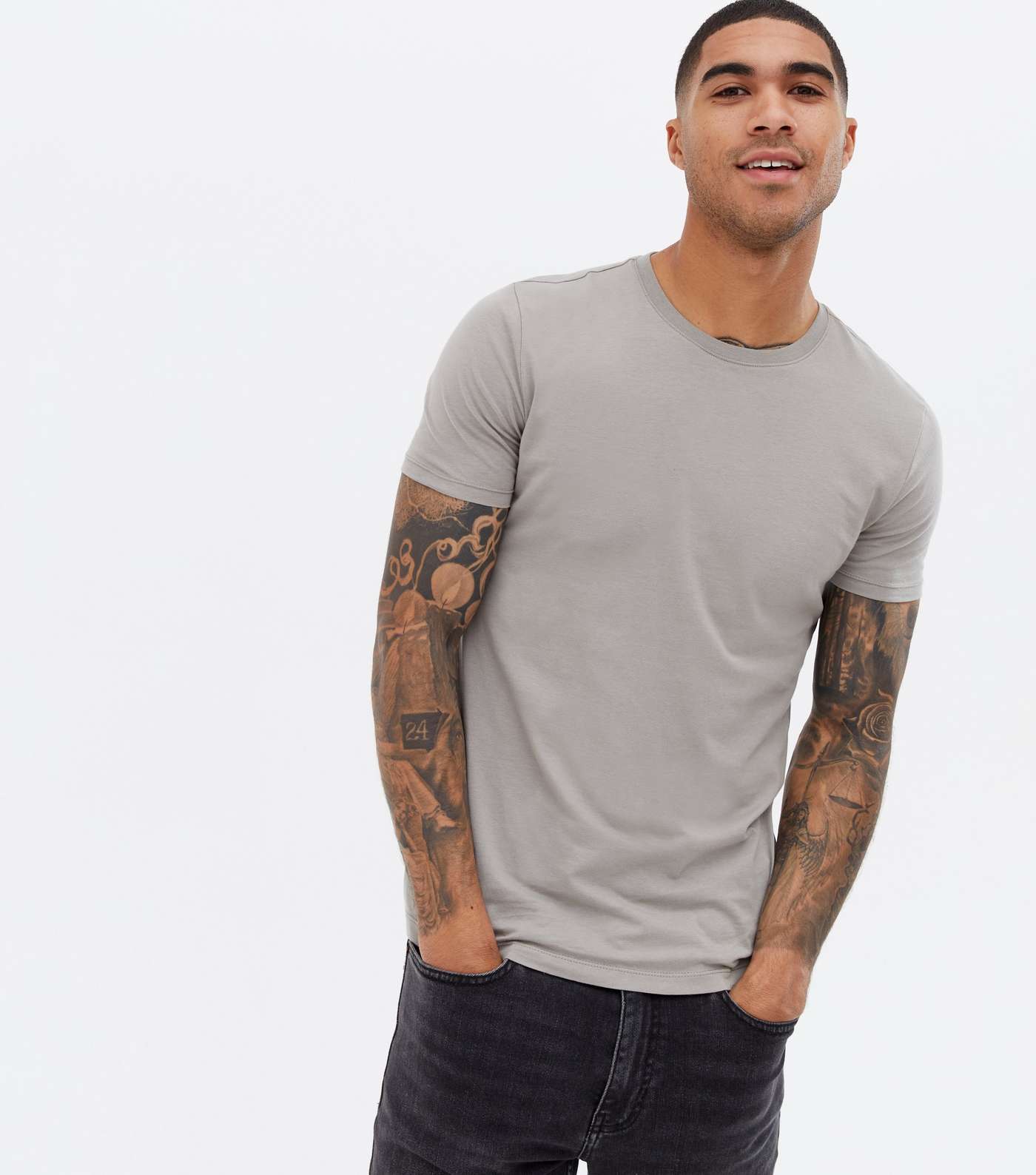 Grey Short Sleeve Muscle Fit T-Shirt Image 3