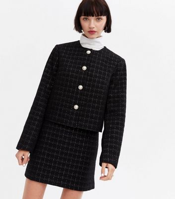 New Look Women's Black Check Glitter Bouclé Jacket - UK 8