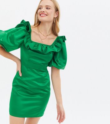 new look green satin dress