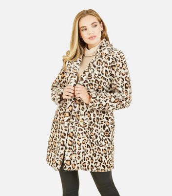 Yumi Off White Leopard Print Faux Fur Coat | New Look