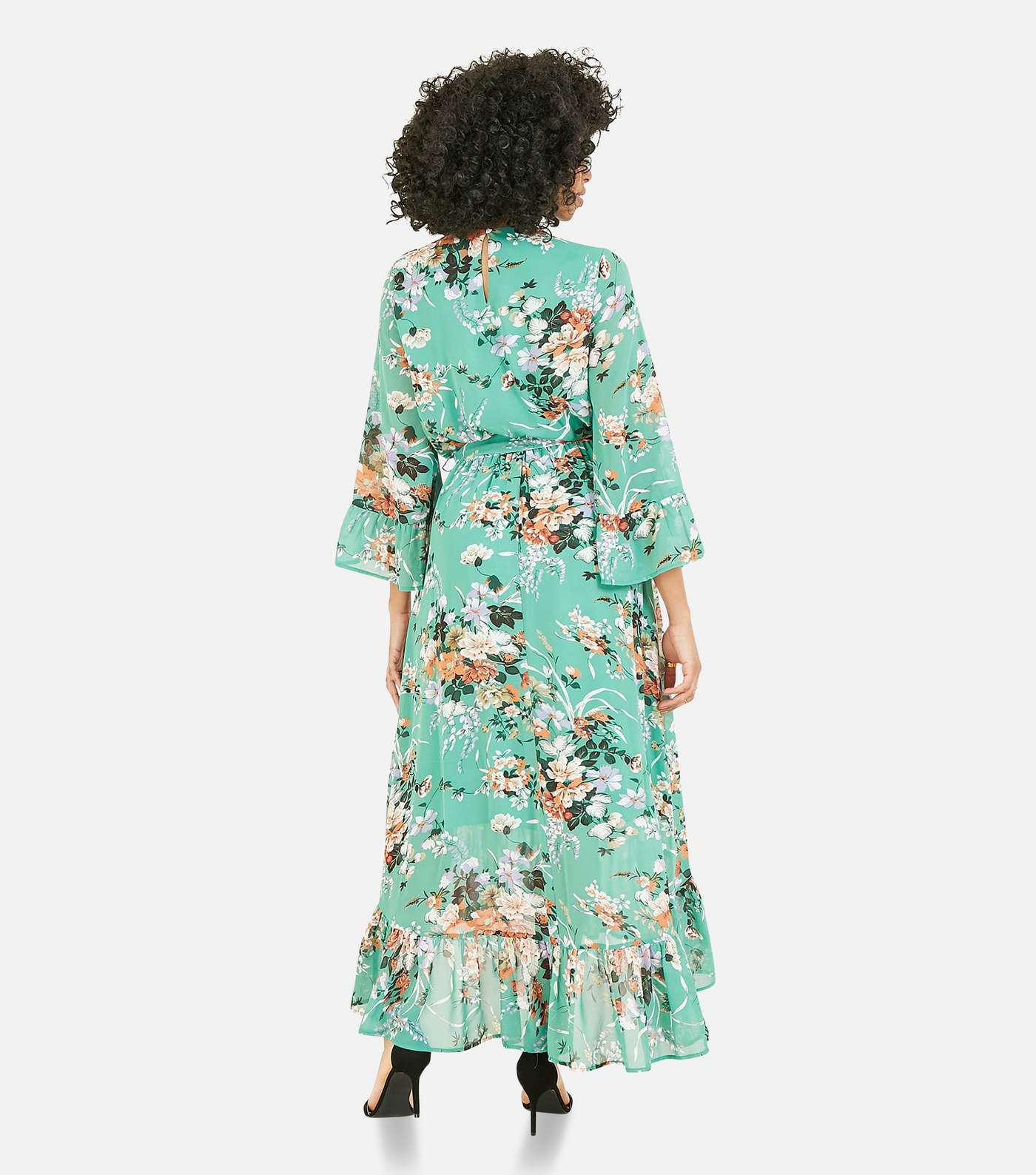 Yumi Green Floral Tiered Midi Wrap Dress Image 3