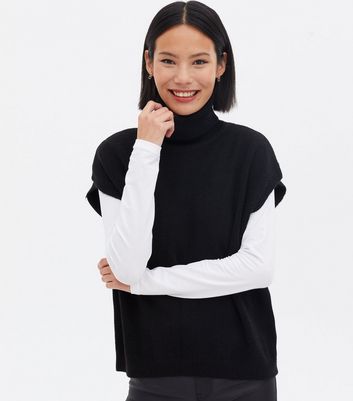 Click to view product details and reviews for Blue Vanilla Black Knit Roll Neck Vest Jumper New Look.