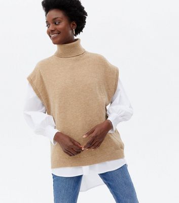 Click to view product details and reviews for Blue Vanilla Camel Knit Roll Neck Vest Jumper New Look.