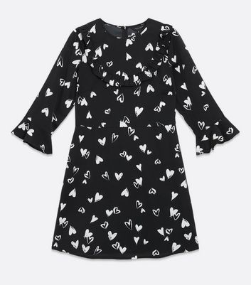 Black Heart Frill Yoke Mini Dress New Look