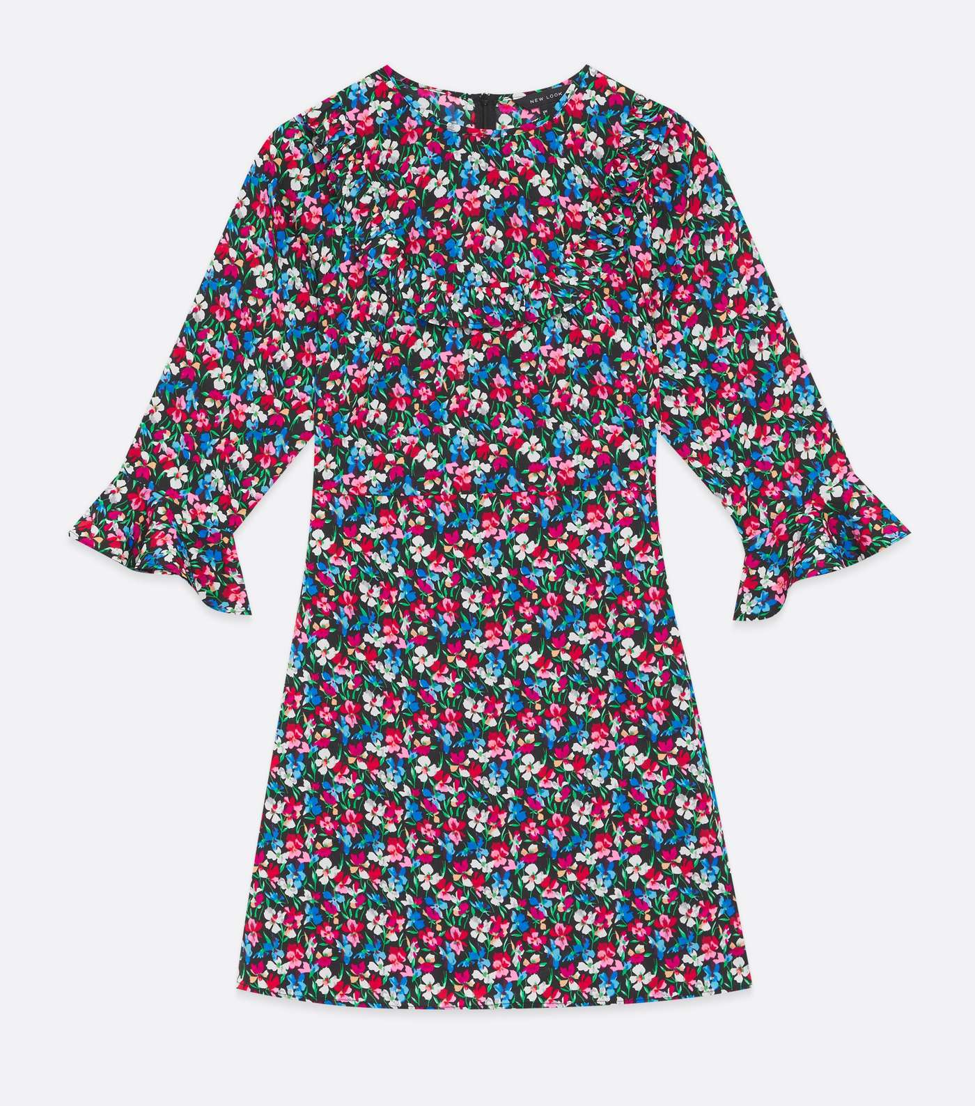 Blue Ditsy Floral Frill 3/4 Sleeve Mini Dress Image 5