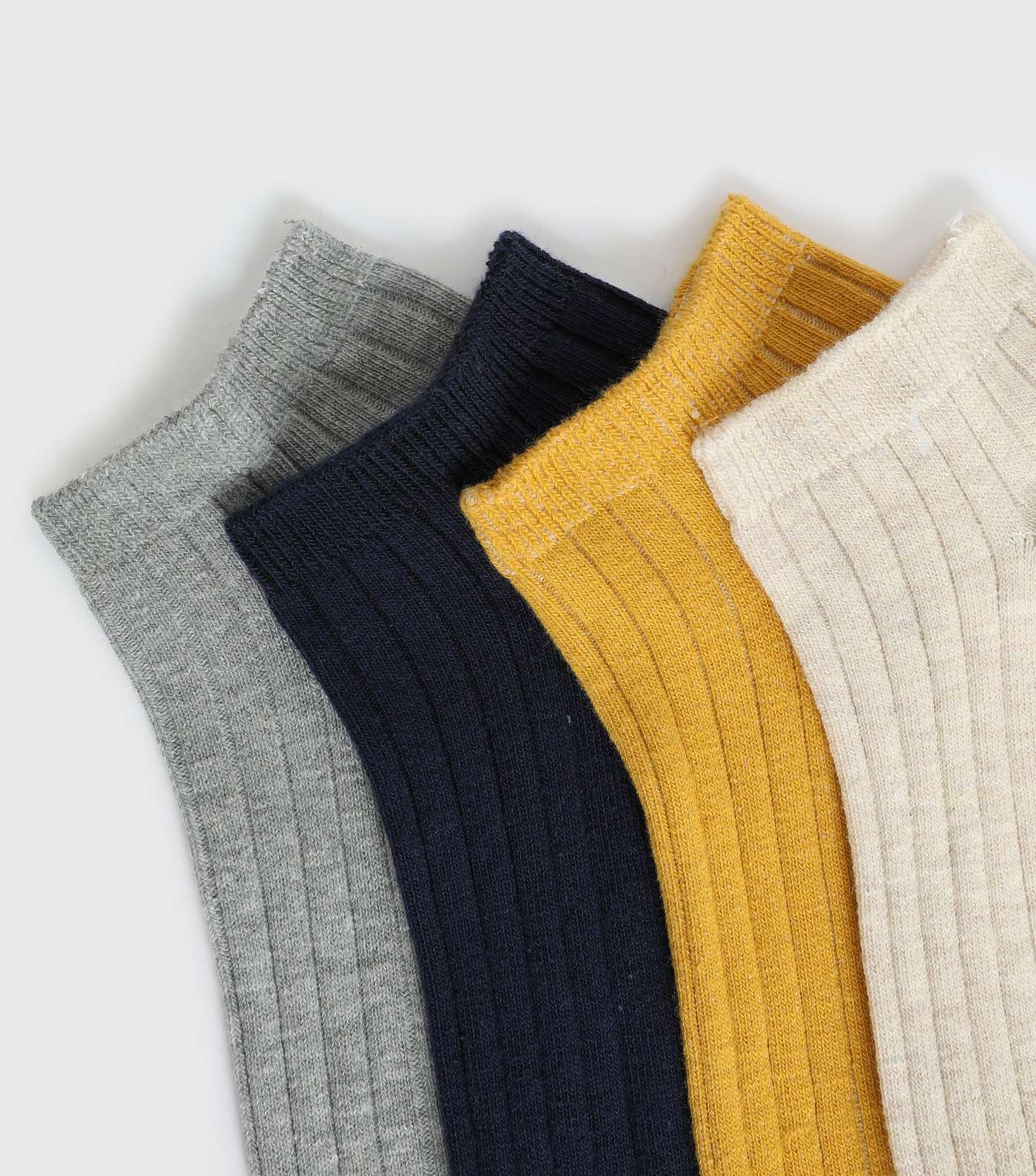 4 Pack Yellow Cream Black and Grey Ribbed Trainer Socks Image 2