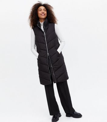 JDY Black Padded Long Gilet | New Look