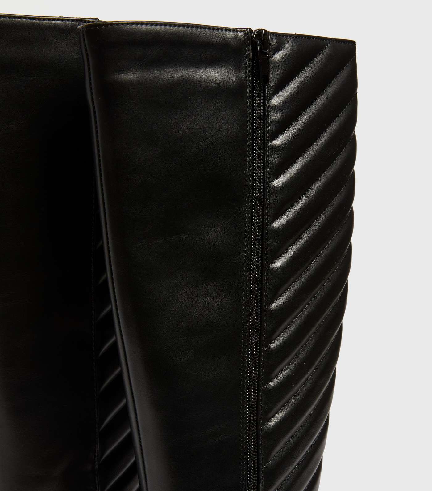 Black Quilted Zip Chunky Knee High Boots Image 4