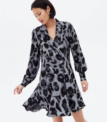 Damen Bekleidung JDY Grey Leopard Print Frill Blazer Dress