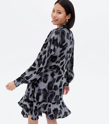 Damen Bekleidung JDY Grey Leopard Print Frill Blazer Dress