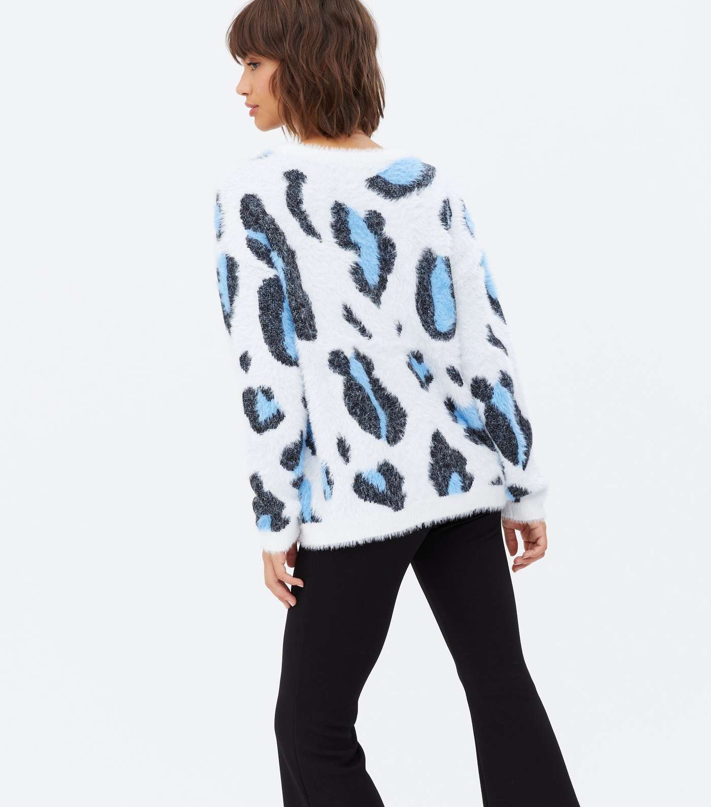 Mela White Leopard Print Fluffy Knit Jumper Image 4