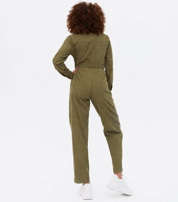 cord belted button front jumpsuit