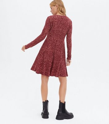 Click to view product details and reviews for Blue Vanilla Plum Spot Button Long Sleeve Mini Dress New Look.