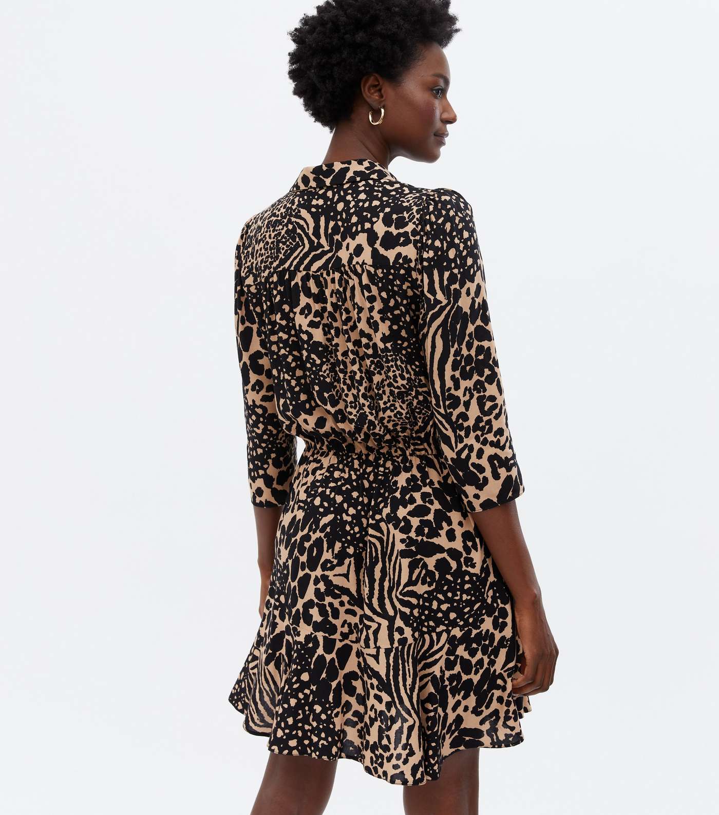 Brown Leopard Print Twist Front Mini Shirt Dress Image 4