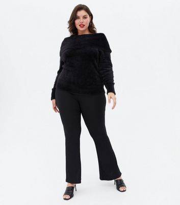 Curves Black Fluffy Bardot Jumper New Look