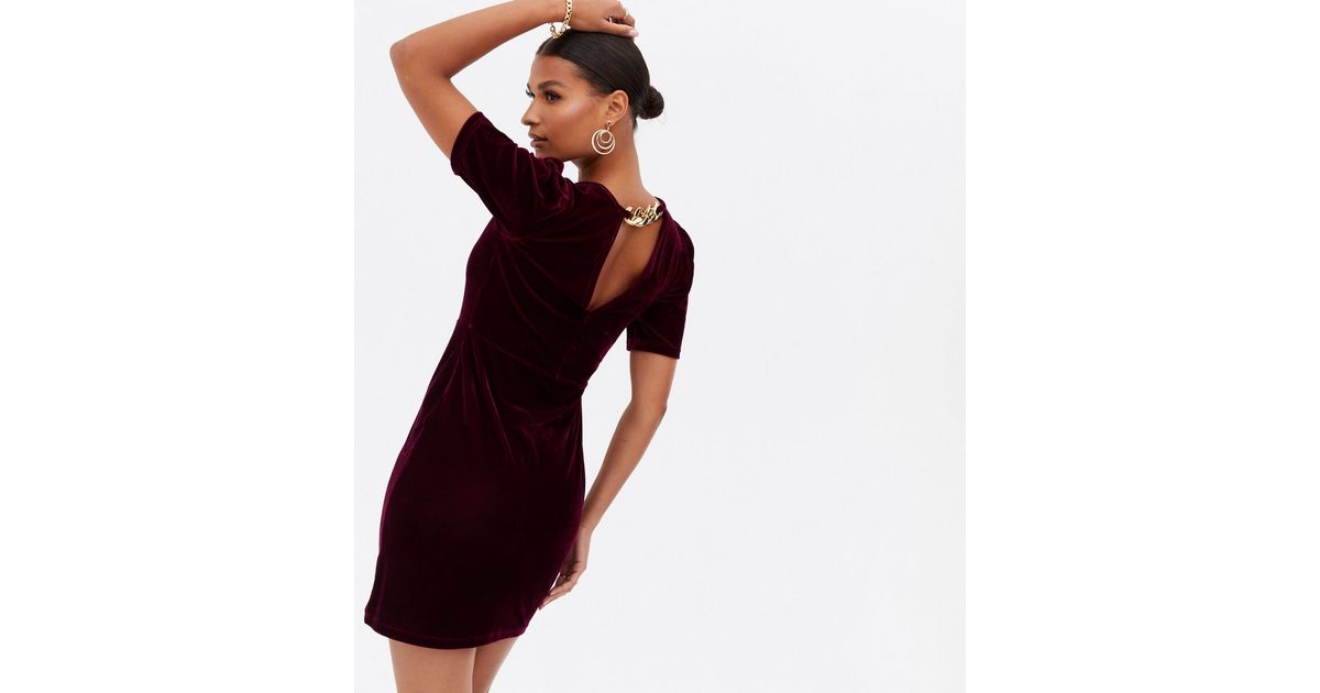 Blue Vanilla Dark Red Velvet Chain Back Mini Dress New Look