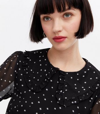 Damen Bekleidung Blue Vanilla Black Spot Chiffon Frill Collar Swing Dress Damen Bekleidung Blue Vanilla Black Spot Chiffon Frill Collar Swing Dress