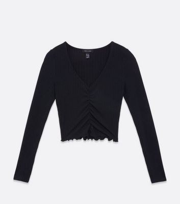 Cropped black long sleeve shirt Clearance