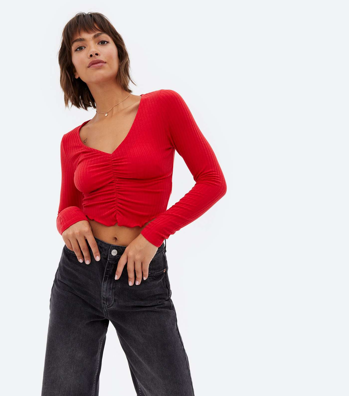 Long Sleeve Ruched Bra, Suede Sports Crop Top