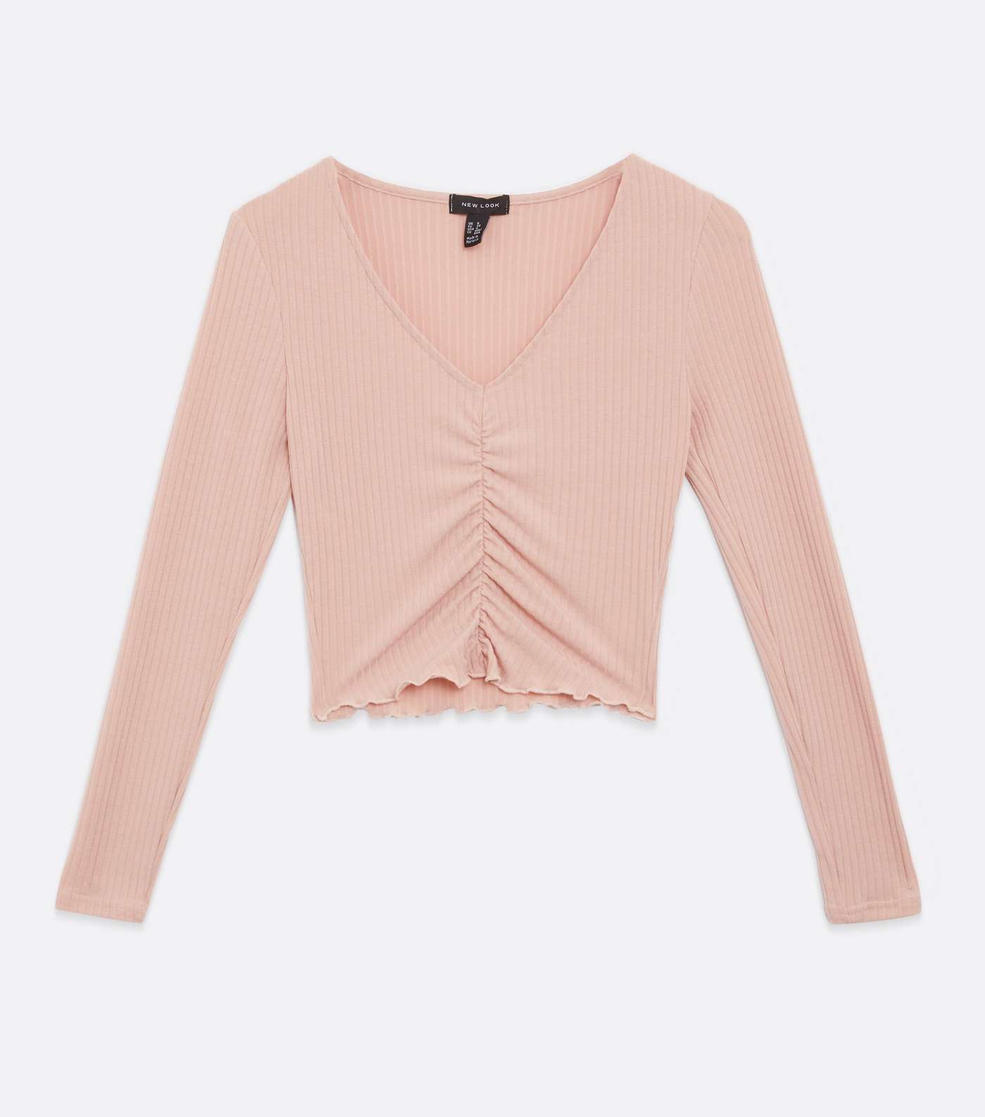 Deep Pink Ribbed Ruched Long Sleeve Crop Top Image 5