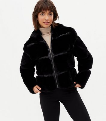 Pink Vanilla Black Pelted Faux Fur Zip Hooded Jacket | New Look