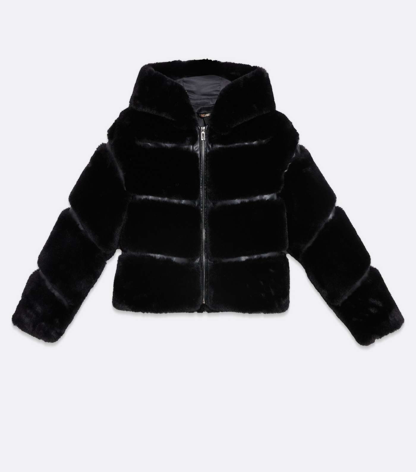 Pink Vanilla Black Pelted Faux Fur Zip Hooded Jacket Image 5