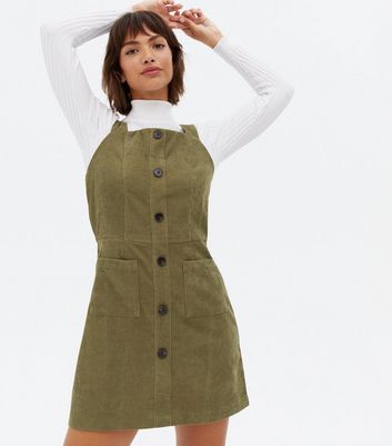 Click to view product details and reviews for Pink Vanilla Khaki Cord Square Neck Pinafore Dress New Look.