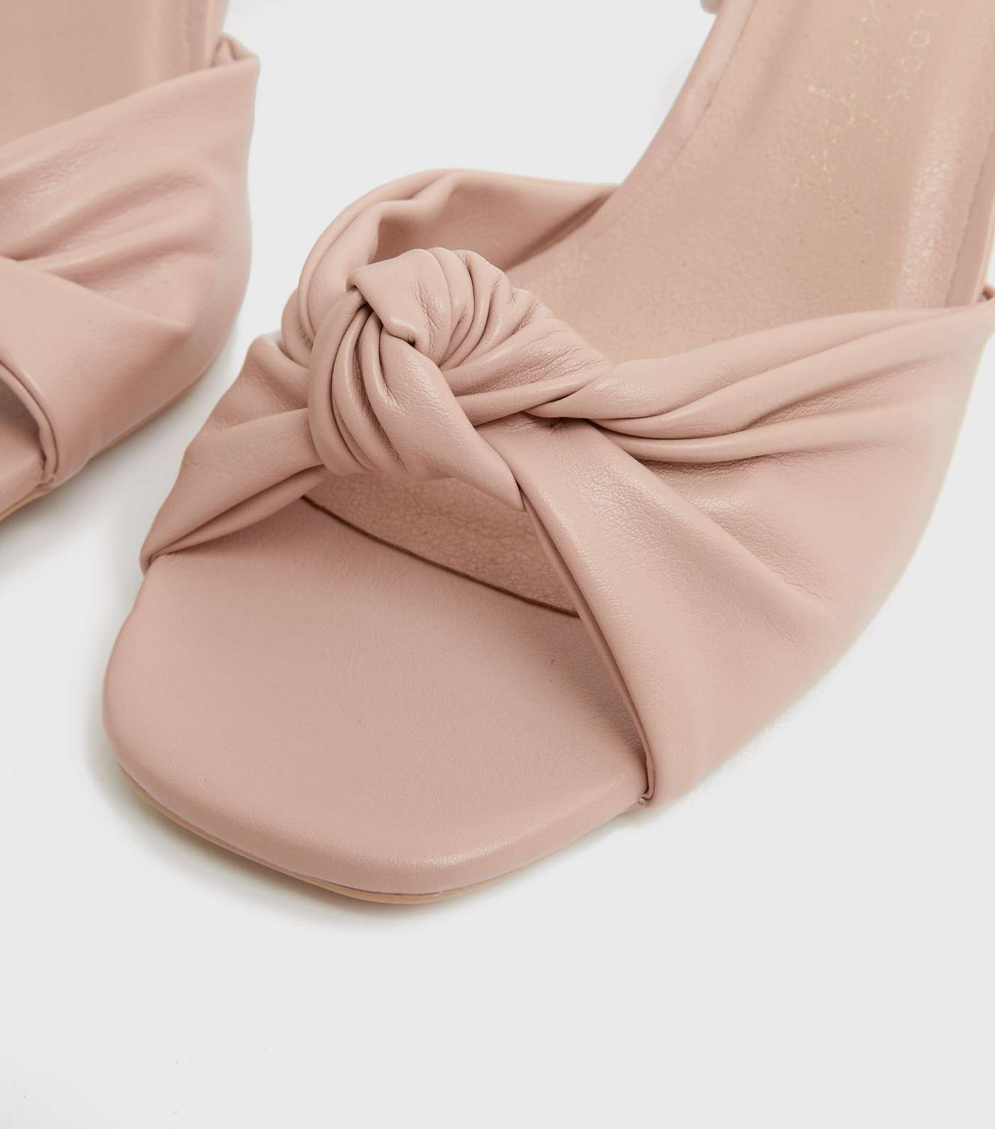 Wide Fit Pale Pink 2 Part Knot Square Toe Stiletto Heel Sandals Image 4