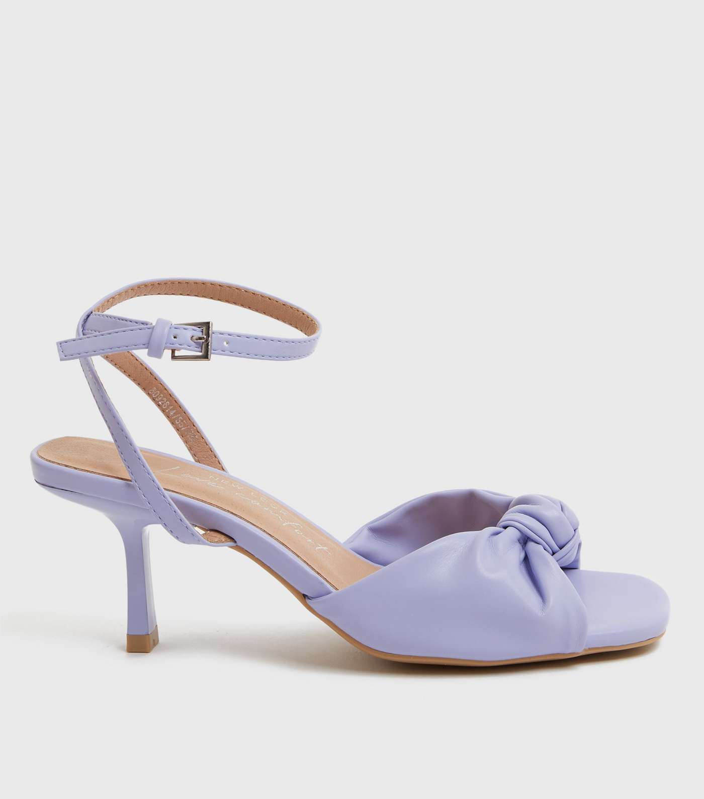 Wide Fit Lilac 2 Part Knot Square Toe Stiletto Heel Sandals