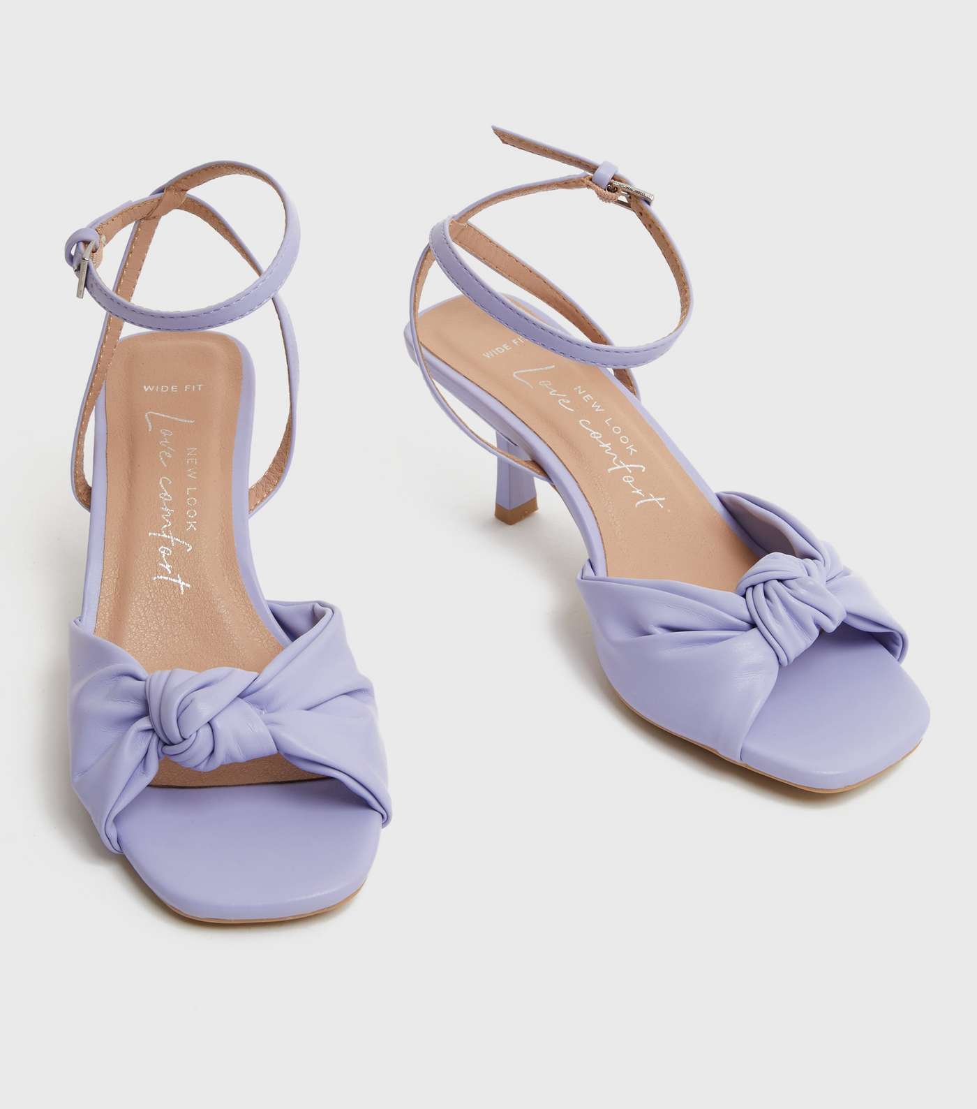 Wide Fit Lilac 2 Part Knot Square Toe Stiletto Heel Sandals Image 3