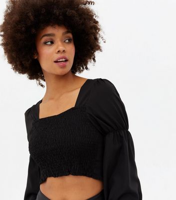 Click to view product details and reviews for Pink Vanilla Black Shirred Ruched Crop Top New Look.