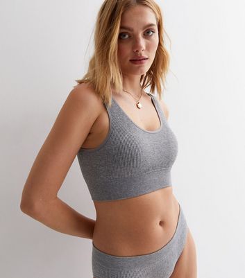 Grey Ribbed Seamless Crop Top Bralette New Look